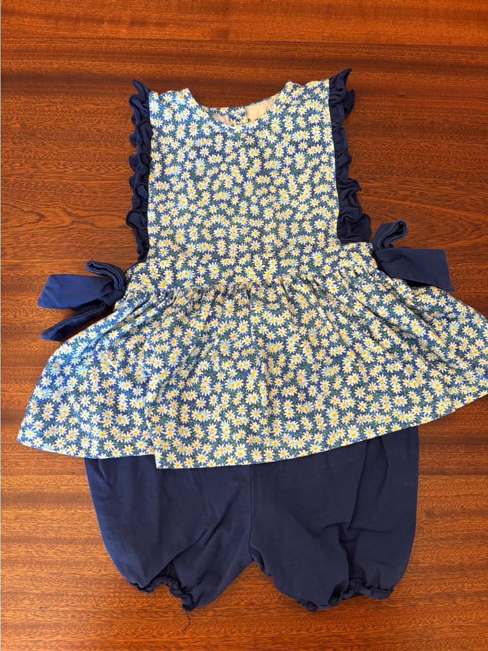 Smockingbird Girls' Blue Floral Matching Set - 3T